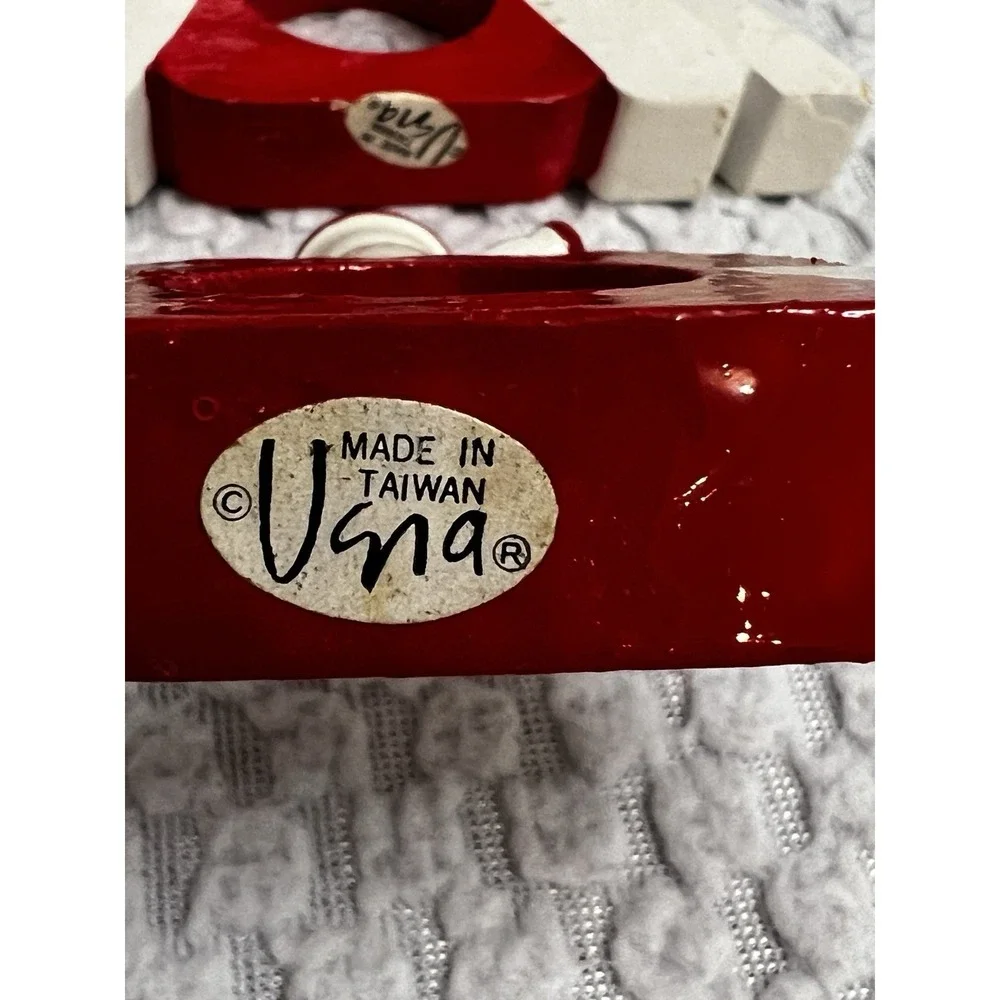 Vtg‎ Vera Neumann Napkin Rings Wood Christmas Holiday Hand Painted Tablescape
